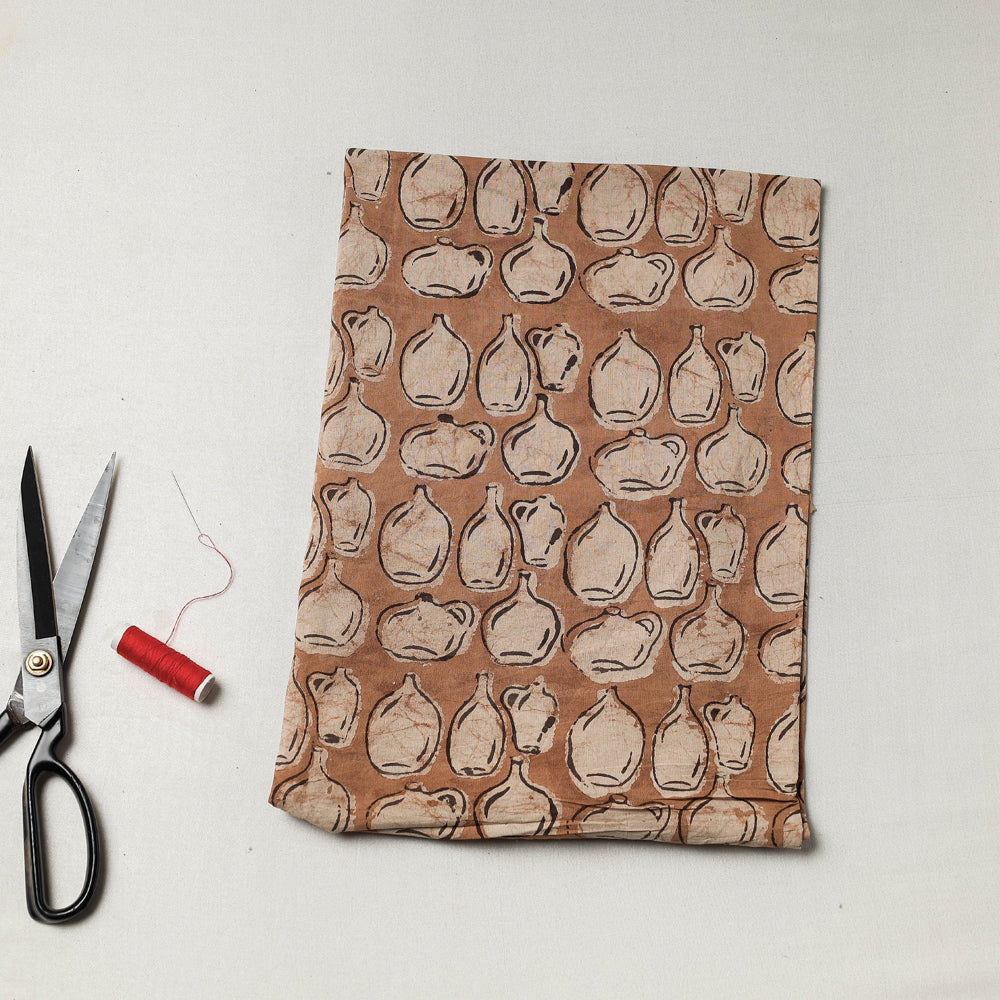 Brown - Bindaas Block Art Printed Cotton Natural Dyed Precut Fabric (0.8 meter)