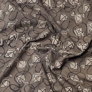 Brown - Bindaas Block Art Printed Cotton Natural Dyed Precut Fabric (0.9 meter)