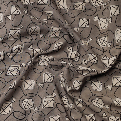 Brown - Bindaas Block Art Printed Cotton Natural Dyed Precut Fabric (0.9 meter)