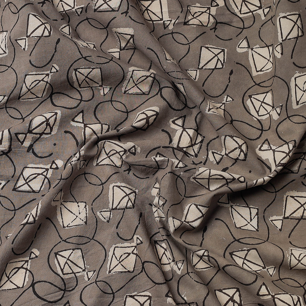 Brown - Bindaas Block Art Printed Cotton Natural Dyed Precut Fabric (0.9 meter)