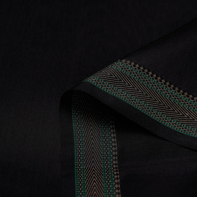 Black - Maheshwari Silk Cotton Pure Handloom Zari Border Fabric