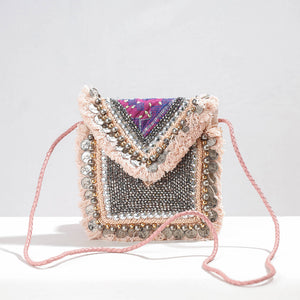 Beige - Banjara Vintage Embroidery Bead & Coin Work Sling Bag