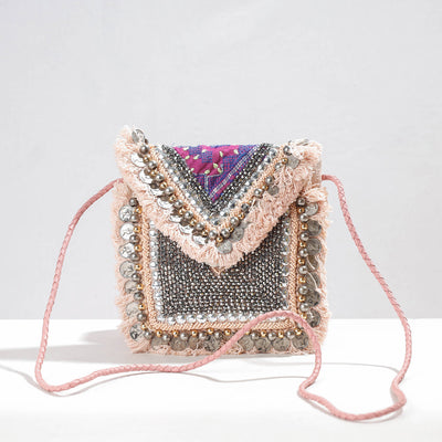 Beige - Banjara Vintage Embroidery Bead & Coin Work Sling Bag