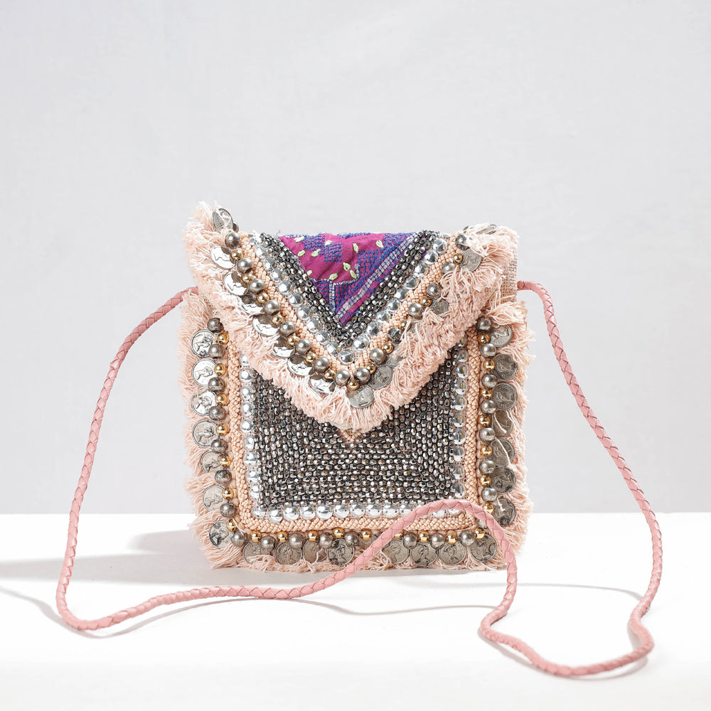 Beige - Banjara Vintage Embroidery Bead & Coin Work Sling Bag