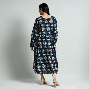 Black - Bagru Block Printed Cotton Flared Dress