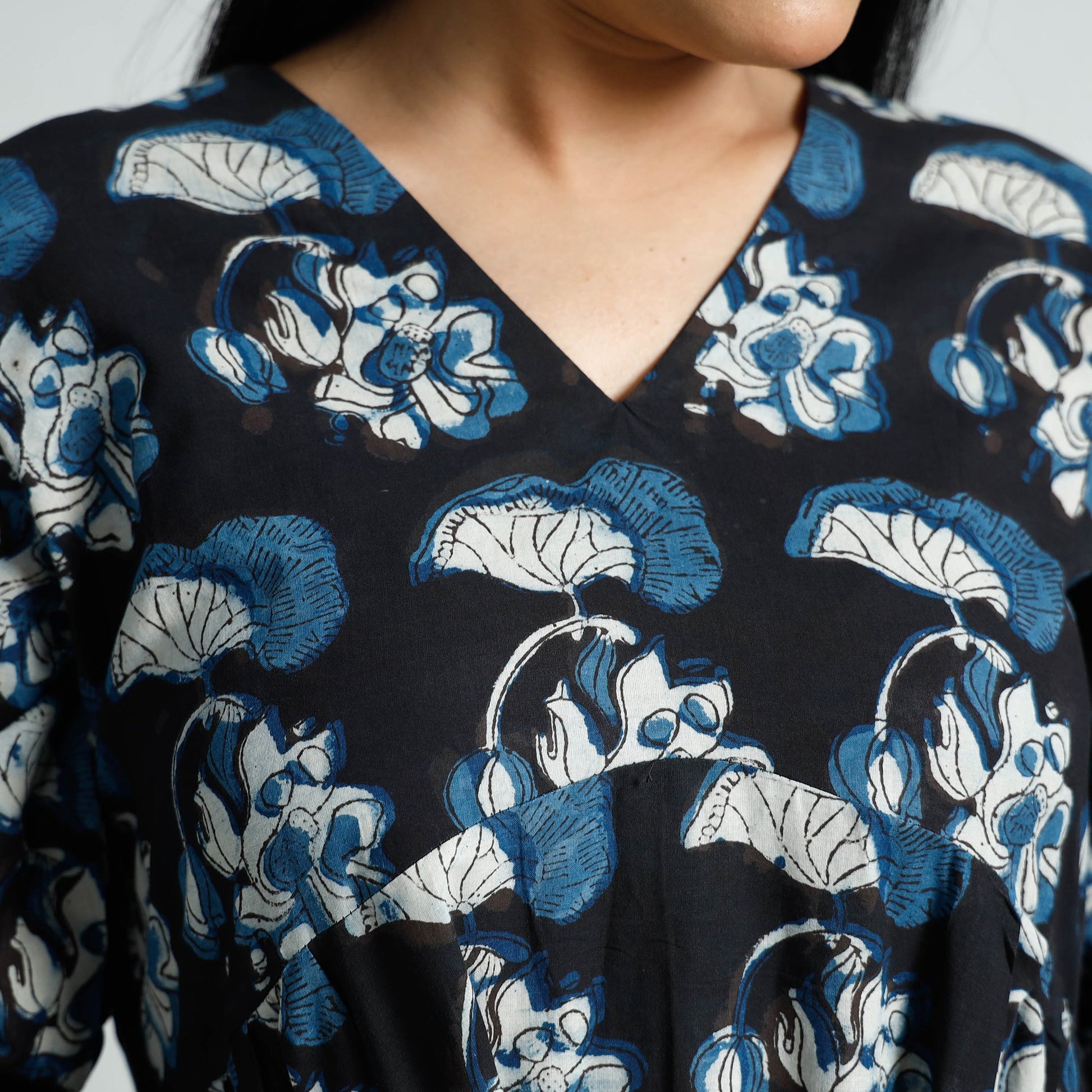 Black - Bagru Block Printed Cotton Flared Dress