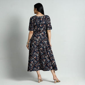 Black - Bagru Block Printed Cotton Flared Dress