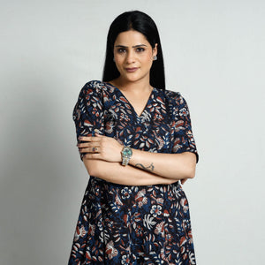 Black - Bagru Block Printed Cotton Flared Dress