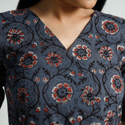 Blue - Bagru Block Printed Cotton Flared Dress
