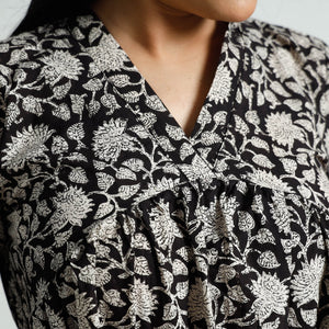 Black - Bagru Block Printed Cotton Flared Dress