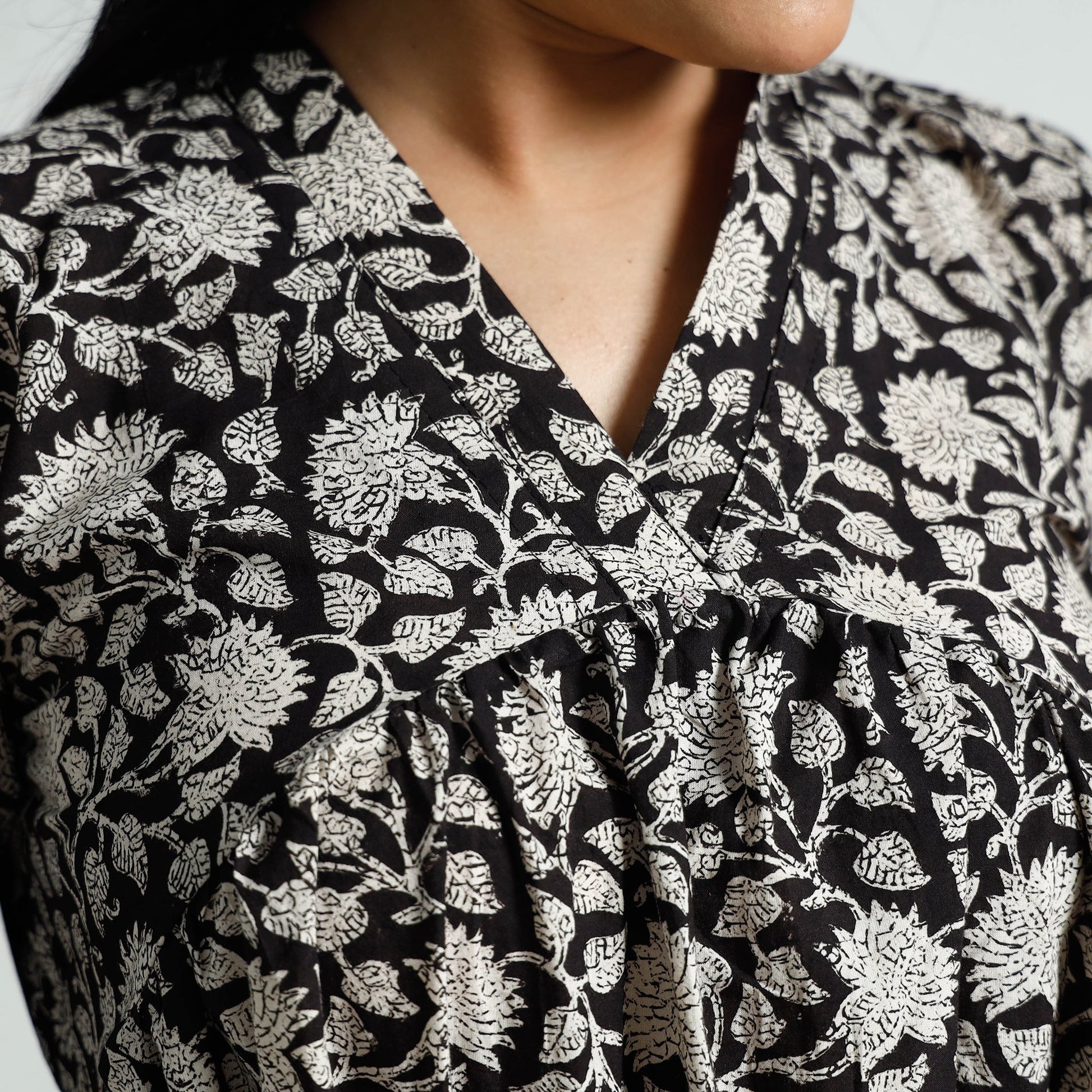 Black - Bagru Block Printed Cotton Flared Dress