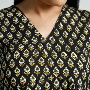 Black - Bagru Block Printed Cotton Flared Dress