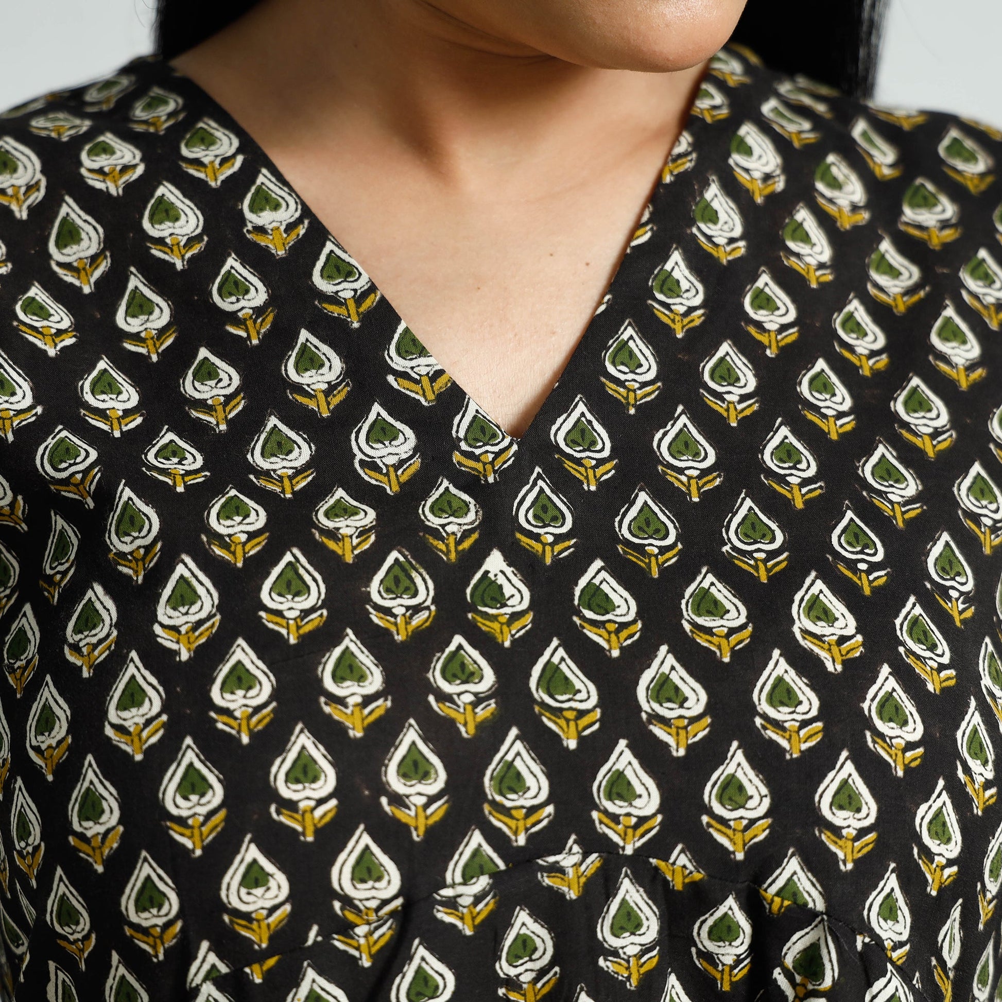 Black - Bagru Block Printed Cotton Flared Dress