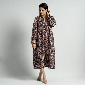 Black - Bagru Block Printed Cotton Flared Dress