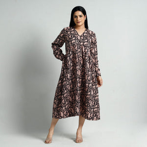 Black - Bagru Block Printed Cotton Flared Dress