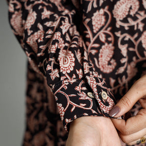 Black - Bagru Block Printed Cotton Flared Dress