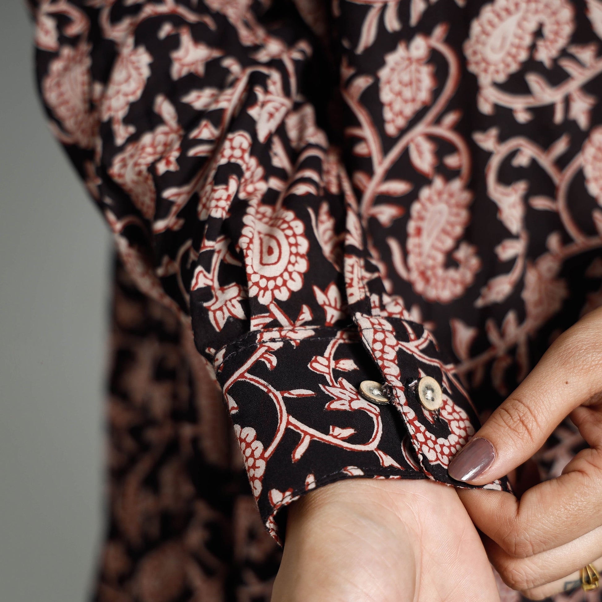 Black - Bagru Block Printed Cotton Flared Dress