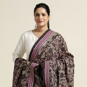 Black - Bengal Nakshi Kantha Embroidery Tussar Silk Handloom Dupatta