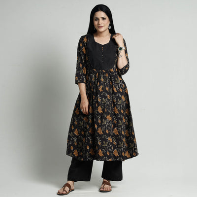 Black - Bagru Block Printed Cotton Kurta with Palazzo Set