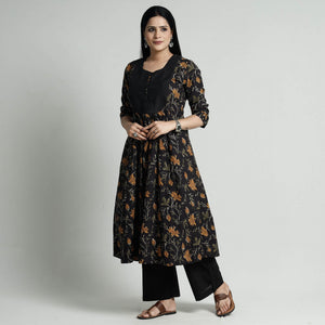 Black - Bagru Block Printed Cotton Kurta with Palazzo Set