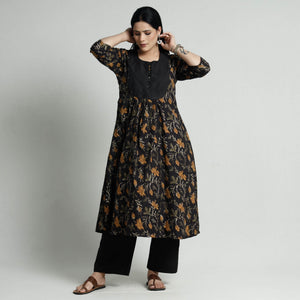 Black - Bagru Block Printed Cotton Kurta with Palazzo Set