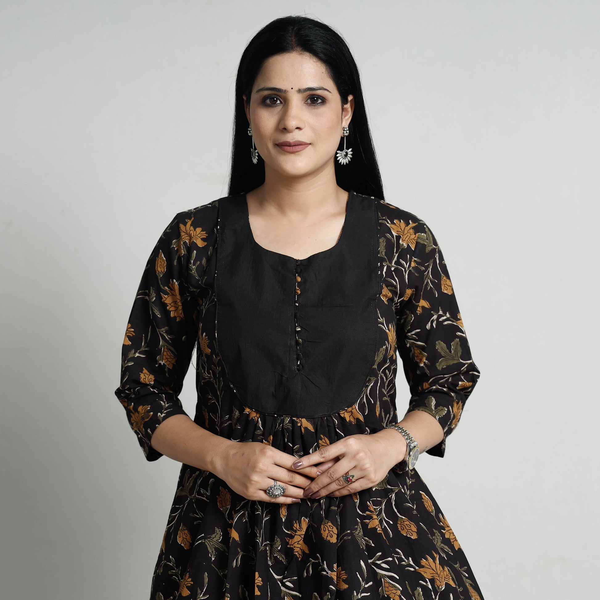 Black - Bagru Block Printed Cotton Kurta with Palazzo Set