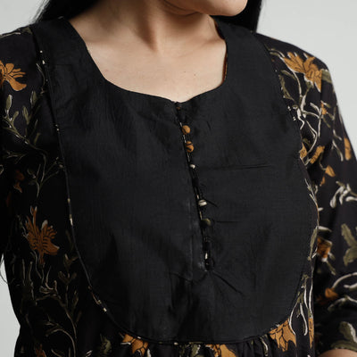Black - Bagru Block Printed Cotton Kurta with Palazzo Set