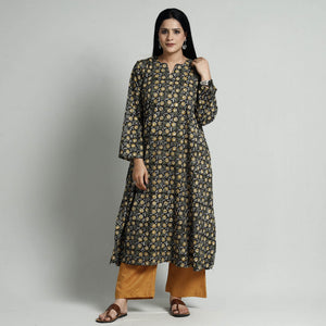 Black - Bagru Block Printed Cotton Kurta with Palazzo Set