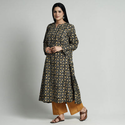 Black - Bagru Block Printed Cotton Kurta with Palazzo Set