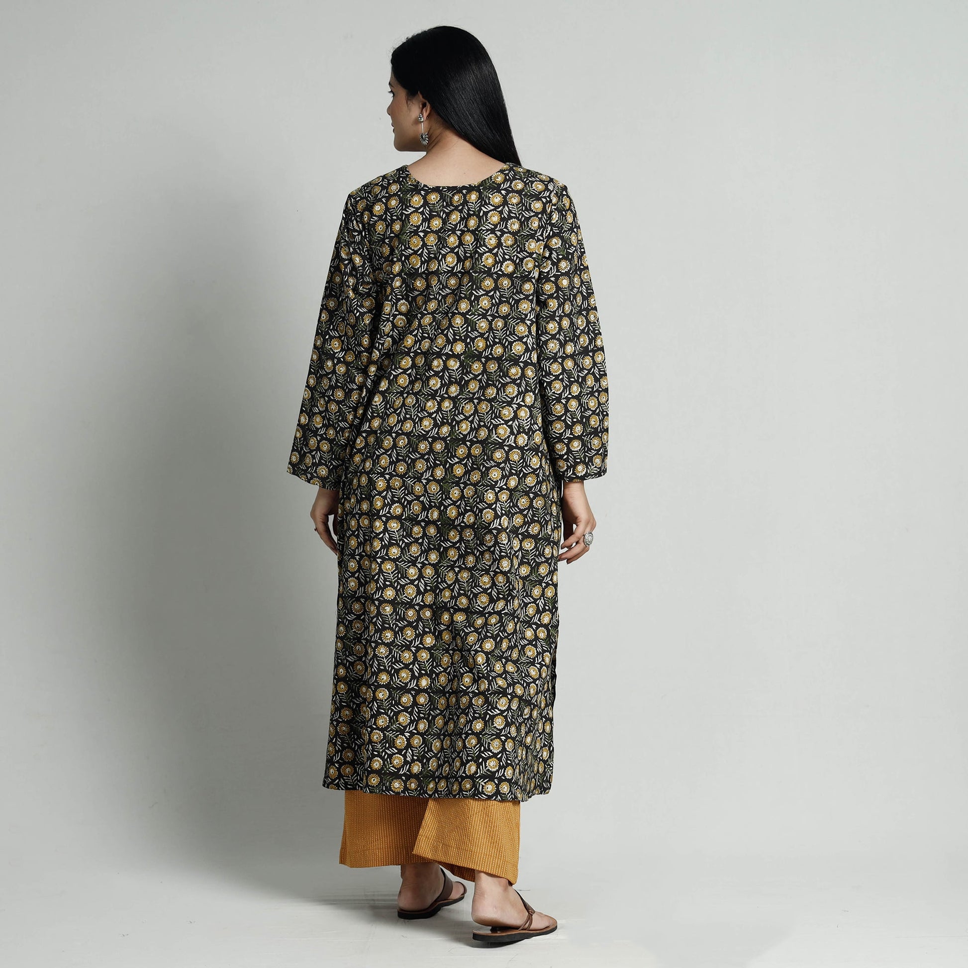 Black - Bagru Block Printed Cotton Kurta with Palazzo Set