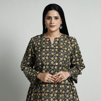 Black - Bagru Block Printed Cotton Kurta with Palazzo Set