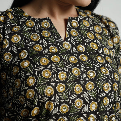 Black - Bagru Block Printed Cotton Kurta with Palazzo Set