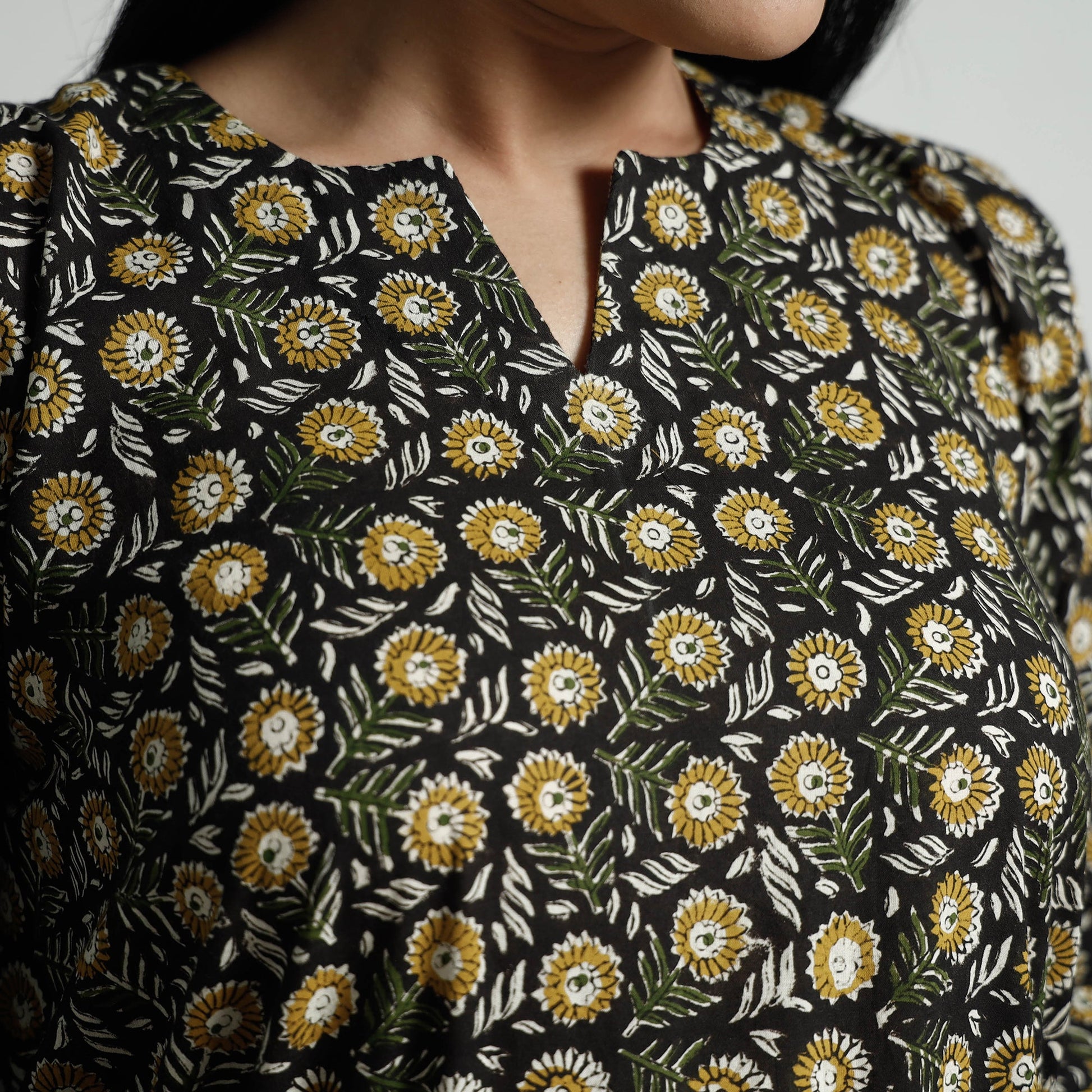 Black - Bagru Block Printed Cotton Kurta with Palazzo Set