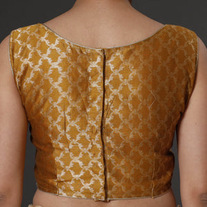 Brown - Mustard Yellow Banarasi Silk Zari Weave Stitched Blouse