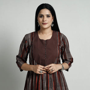 Brown - Bagru Block Printed Cotton Kurta with Palazzo Set