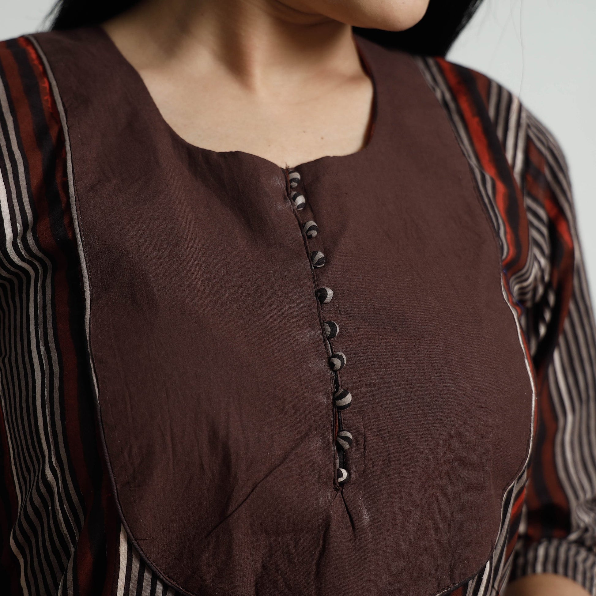 Brown - Bagru Block Printed Cotton Kurta with Palazzo Set