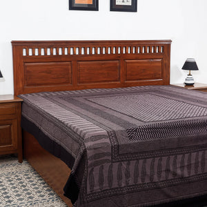 Black - Bagh Block Printed Cotton Double Bed Cover (106 x 90 in)