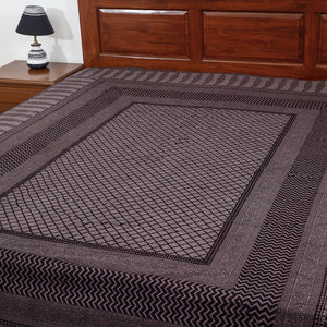 Black - Bagh Block Printed Cotton Double Bed Cover (106 x 90 in)
