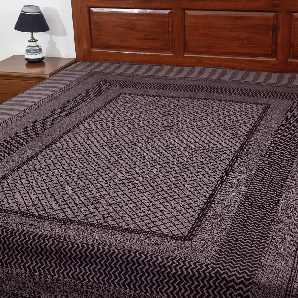 Black - Bagh Block Printed Cotton Double Bed Cover (106 x 90 in)