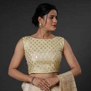 Beige - Banarasi Silk Zari Weave Stitched Blouse