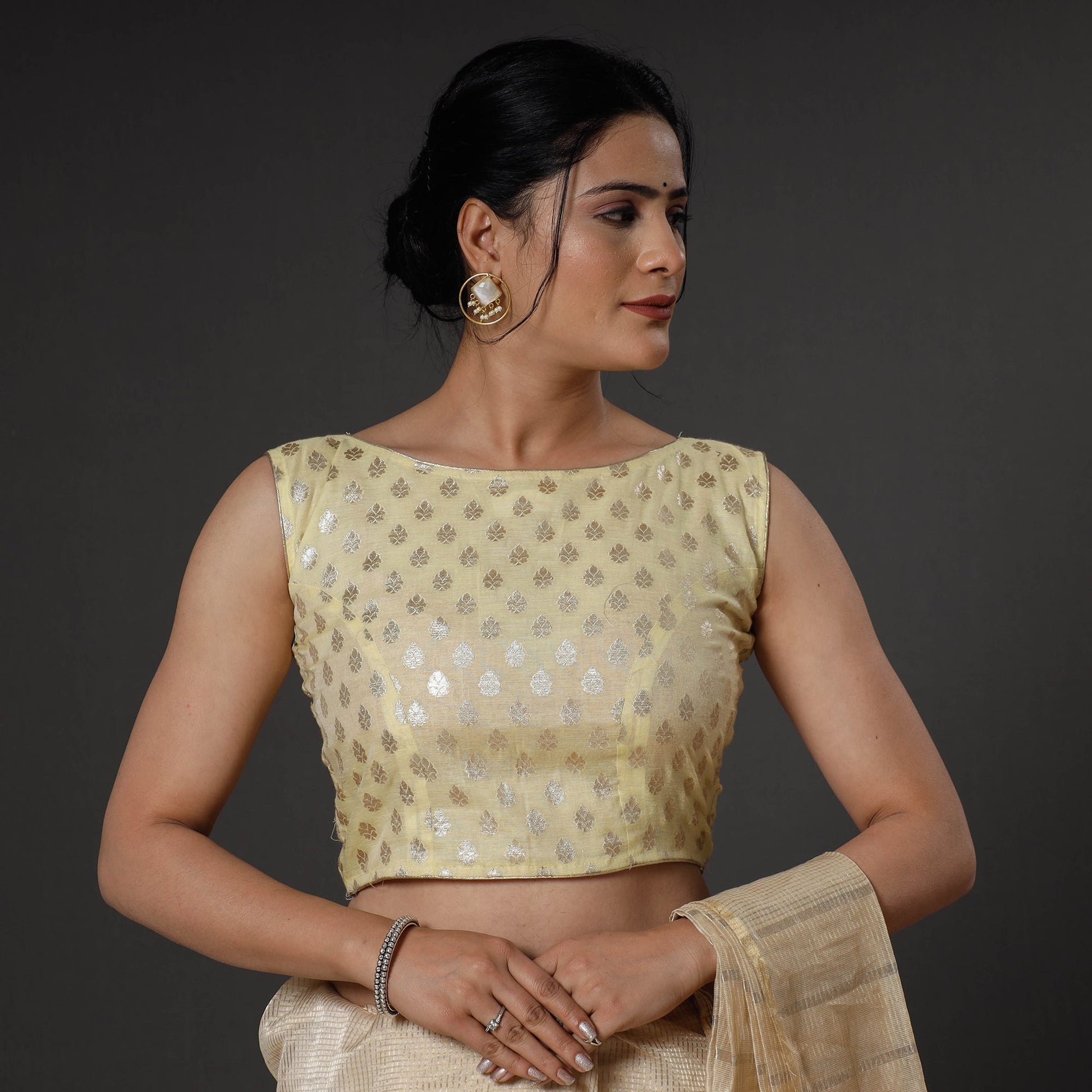 Beige - Banarasi Silk Zari Weave Stitched Blouse