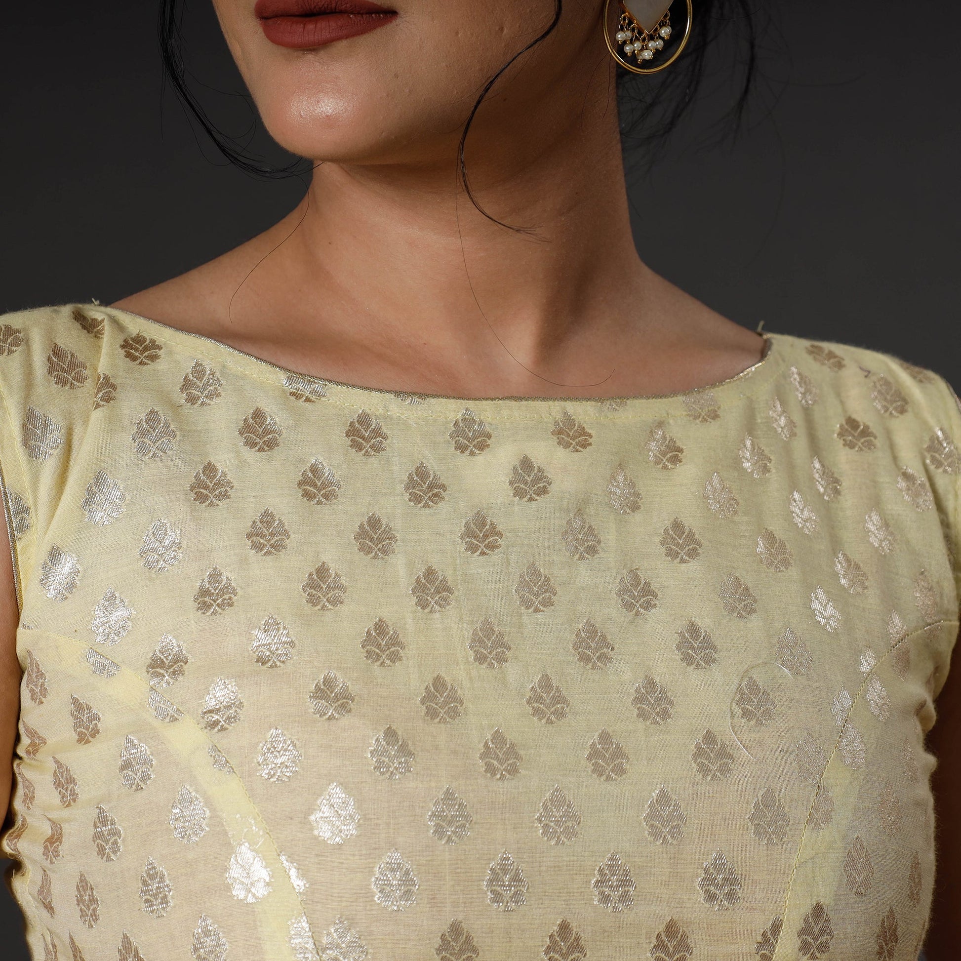 Beige - Banarasi Silk Zari Weave Stitched Blouse