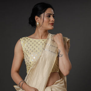 Beige - Banarasi Silk Zari Weave Stitched Blouse