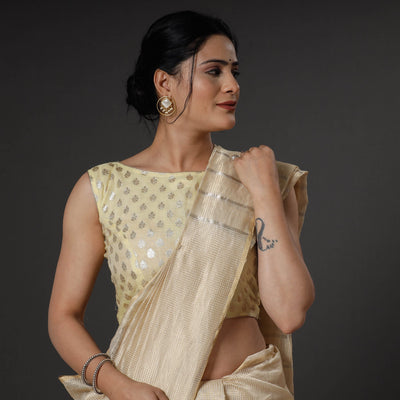 Beige - Banarasi Silk Zari Weave Stitched Blouse