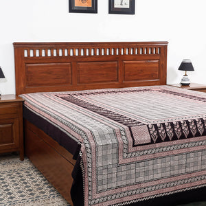 Black - Bagh Block Printed Cotton Double Bed Cover (106 x 90 in)