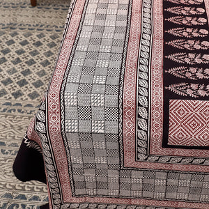 Black - Bagh Block Printed Cotton Double Bed Cover (106 x 90 in)