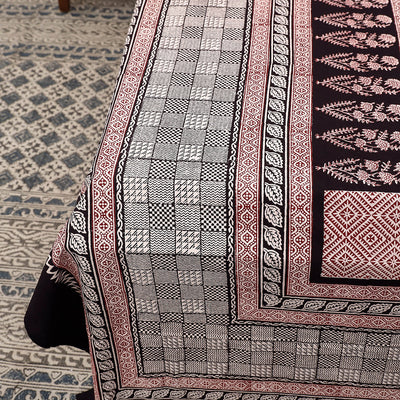 Black - Bagh Block Printed Cotton Double Bed Cover (106 x 90 in)