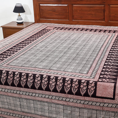 Black - Bagh Block Printed Cotton Double Bed Cover (106 x 90 in)