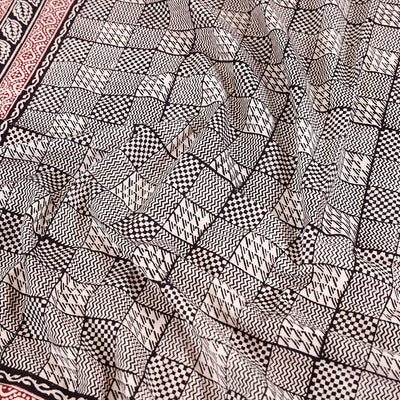 Black - Bagh Block Printed Cotton Double Bed Cover (106 x 90 in)
