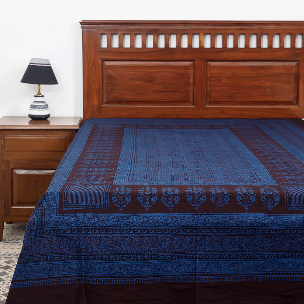 Blue - Bagh Block Printed Cotton Single Bed Cover (91 x 59 in)